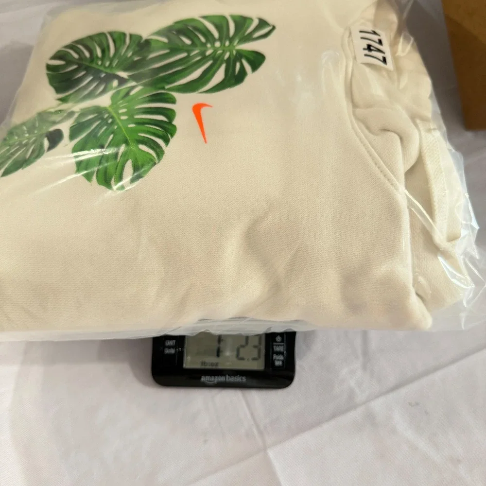 Nike Club Graphic Hoodie Size S Cream Off-White Monstera Plant Shoe Box Pullover